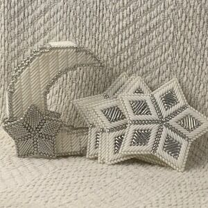 Vintage Coaster Set Celestial Silver Moon Star Snowflake Plastic Canvas Handmade